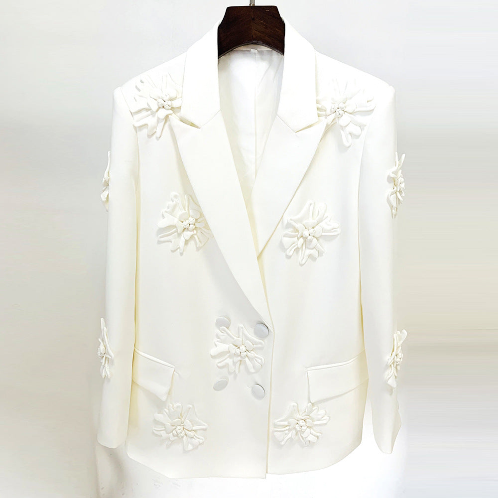 Glamorous Fashion Double-breasted Three-dimensional Flower Decorative Small Suit