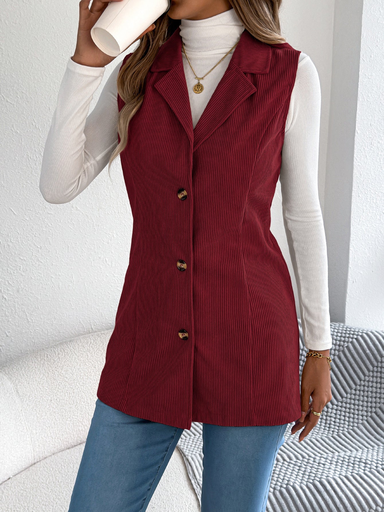 Fashion Women's Casual Single-breasted Collar Corduroy Coats