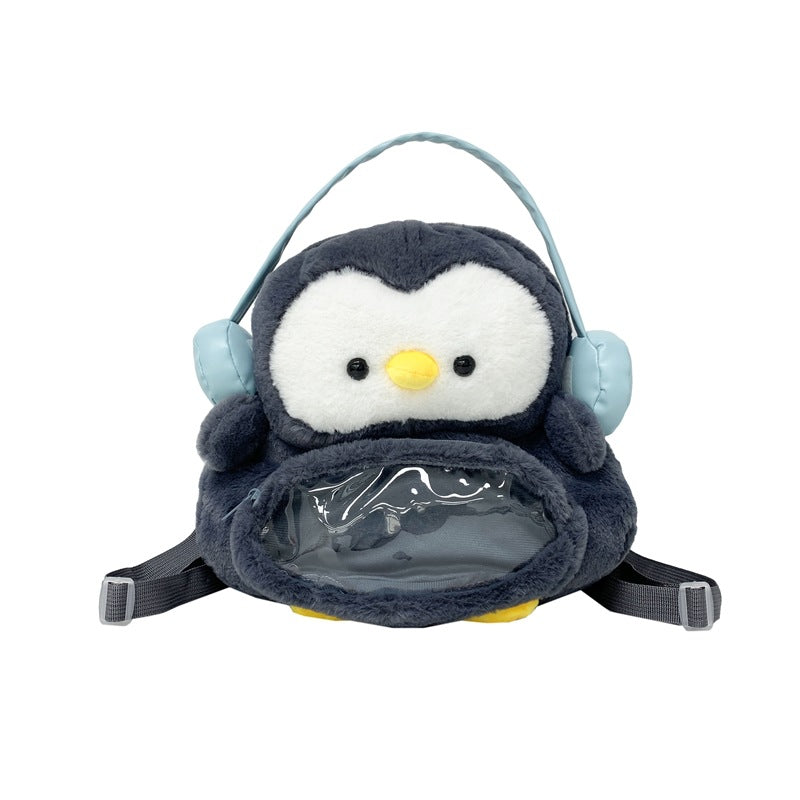 Cute Earphone Penguin Cartoon Furry Sweet Backpacks