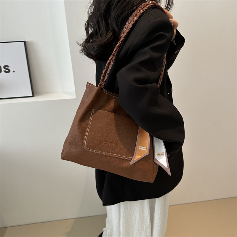 Women's Capacity Pure Color Trendy Silk Scarf Tote Bags