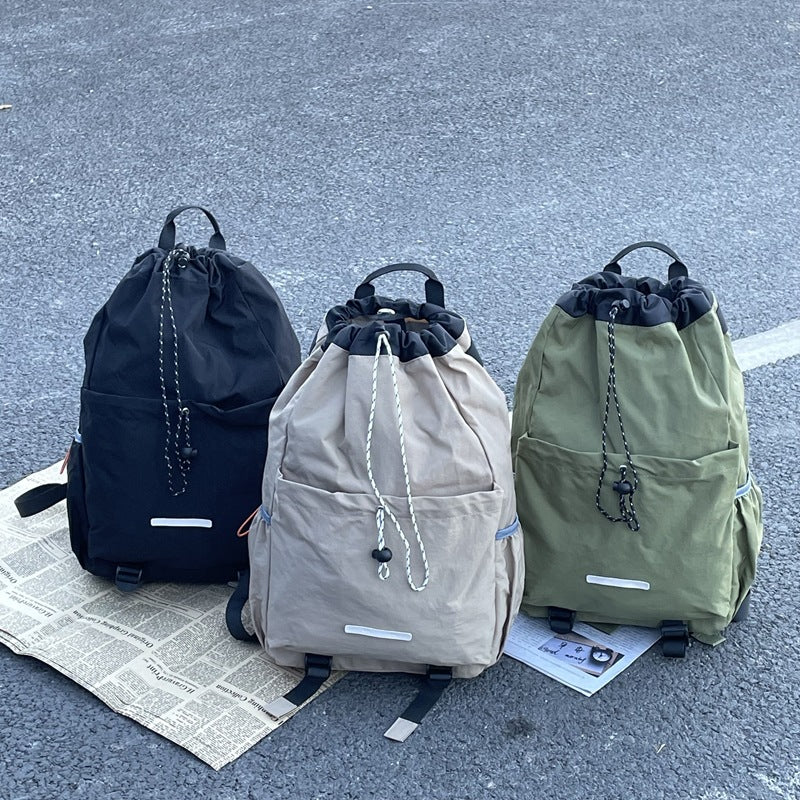 Men's Drawstring Vintage Nylon Waterproof College Couple Backpacks