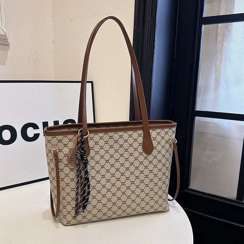 Women's Soft Leather Geometric Pattern Large Capacity Tote Bags