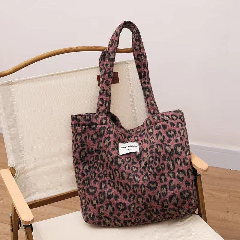 Women's Woolen Fashion Plaid Leopard Print Big Armpit Bags