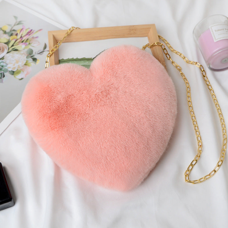 Women's Chain Plush Heart-shaped Heart Shaped Love Bags