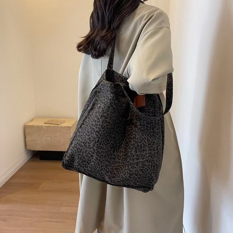 Women's Large Capacity Cloth Leopard Print Portable Tote Bags