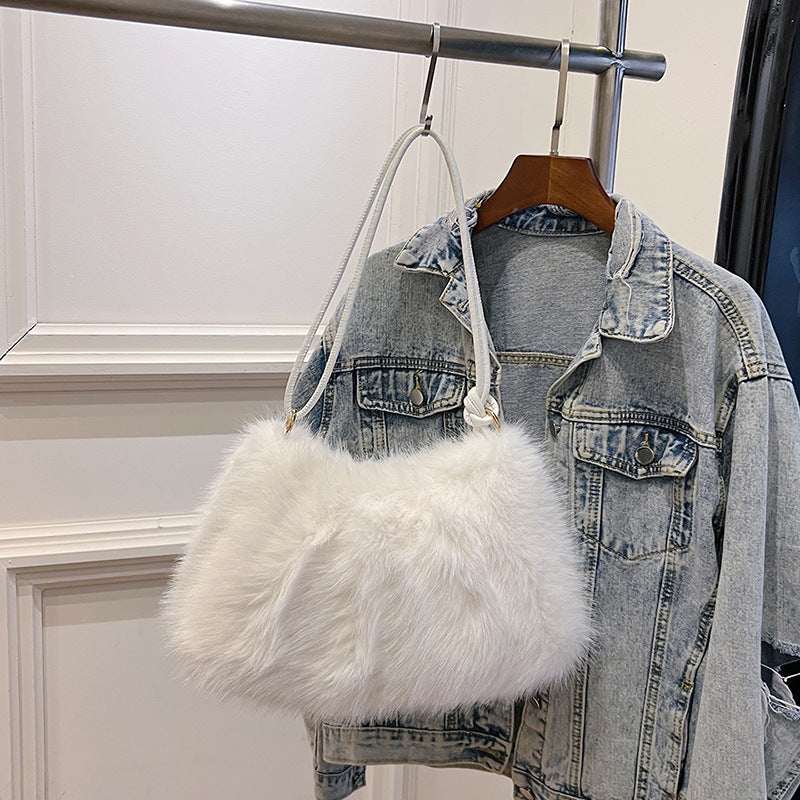 Women's Rabbit Fur Fashionable Underarm Portable Classic Shoulder Bags