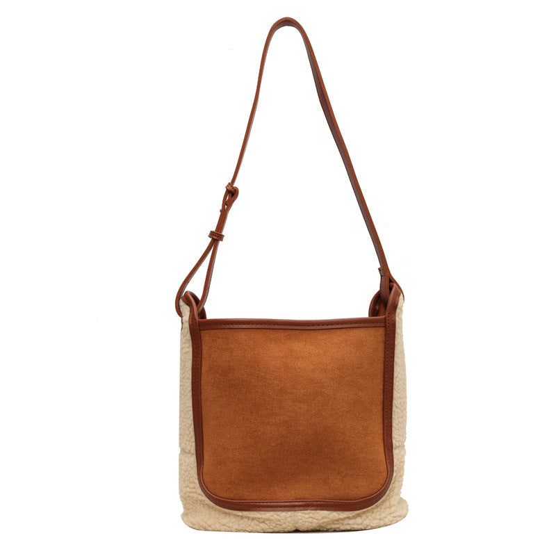 Women's Stylish Big Lamb Wool Plush Bucket Bags