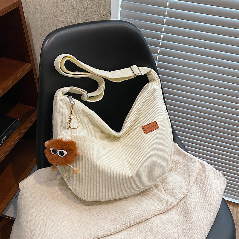 Women's Large Capacity Corduroy Fashionable Retro Dumpling Shoulder Bags