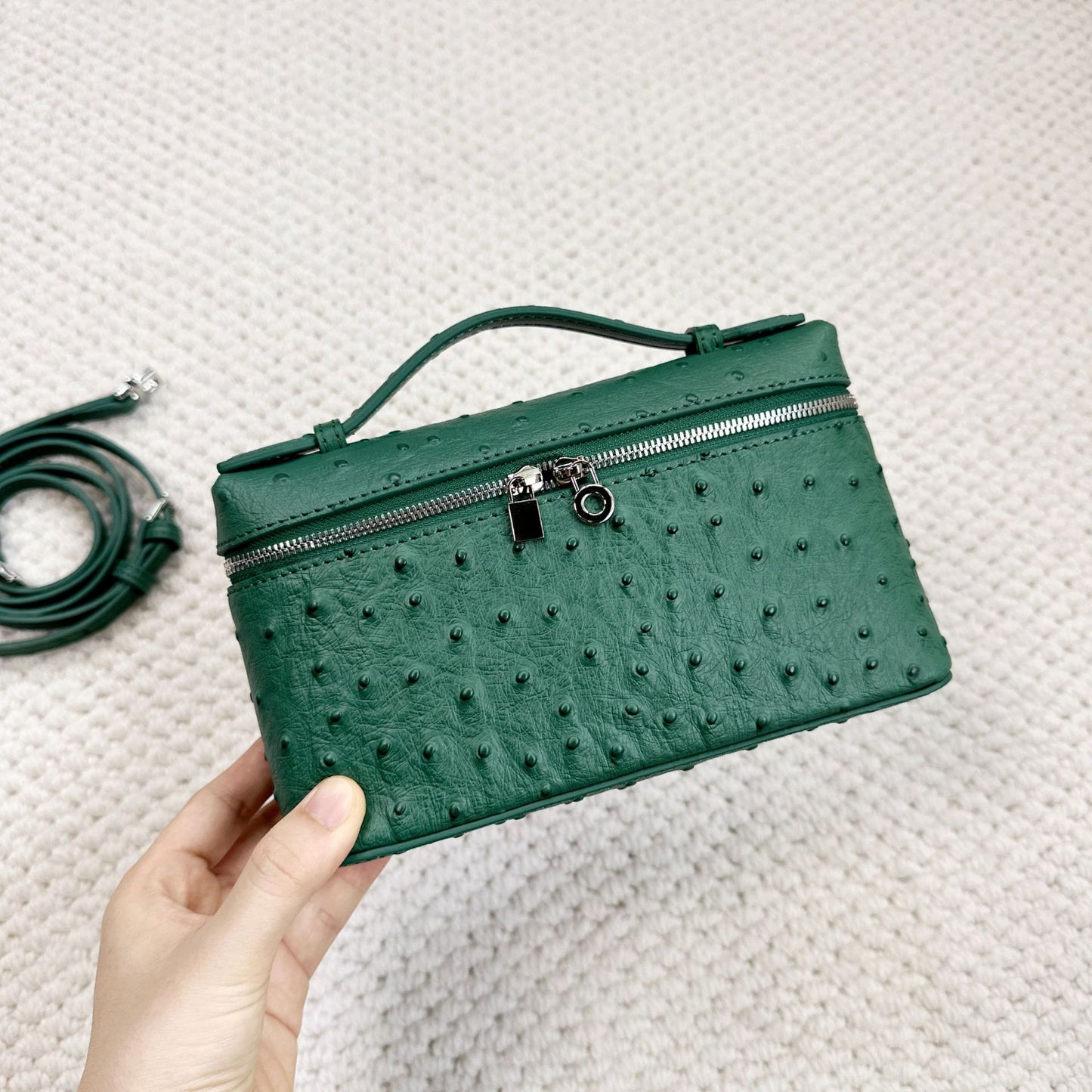 Women's High-grade Genuine Leather Ostrich Grain Lunch Small Square Bags