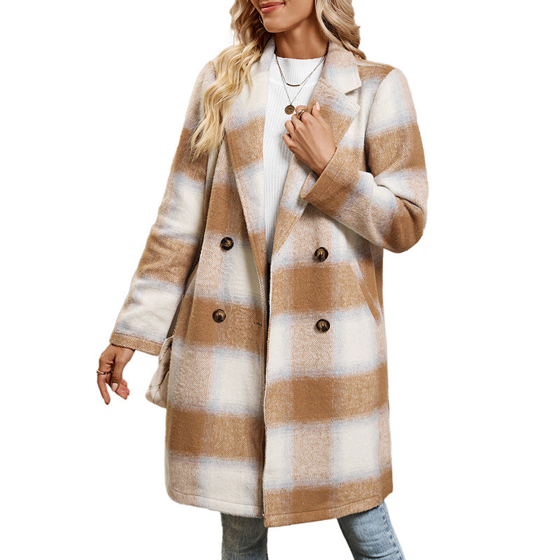 Casual Retro Style Mid-length Double-breasted Collar Coats