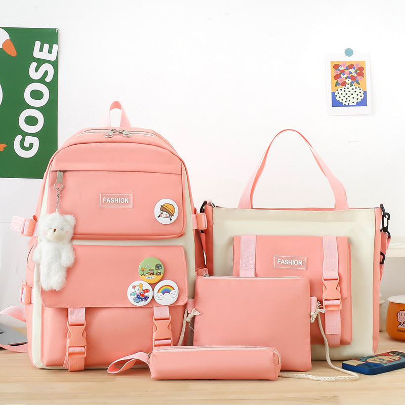 Primary Junior High College Canvas Contrast Backpacks