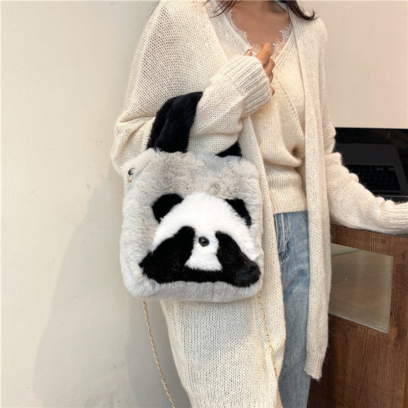 Panda Plush Cute Face Covering Large Crossbody Bags