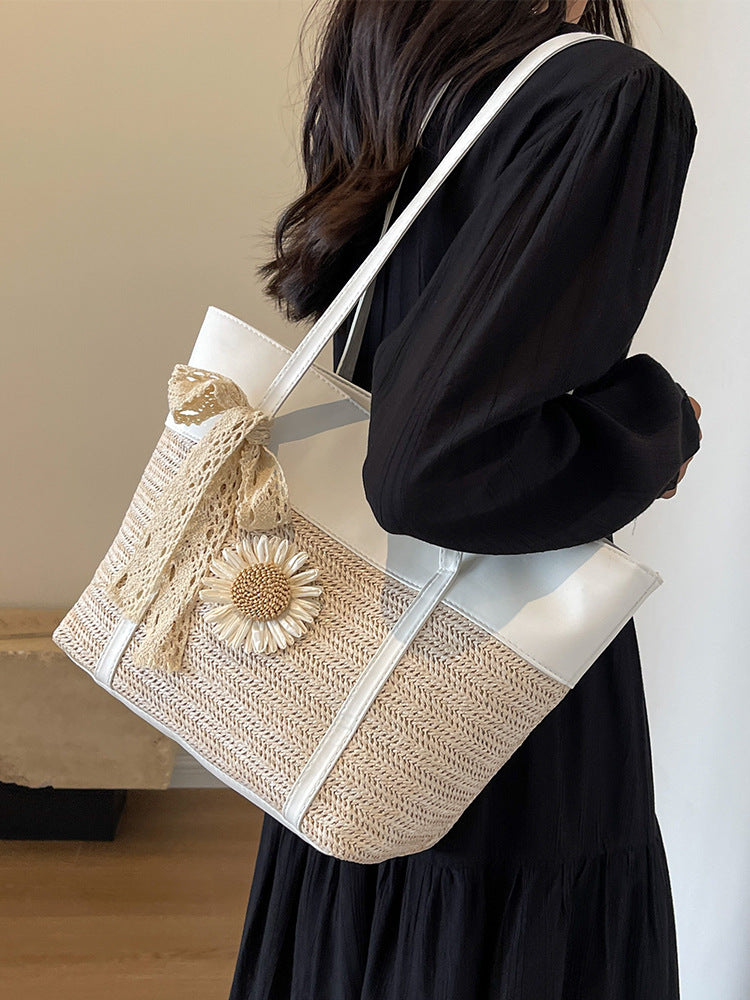 Women's Large Capacity High-grade Straw College Class Bags
