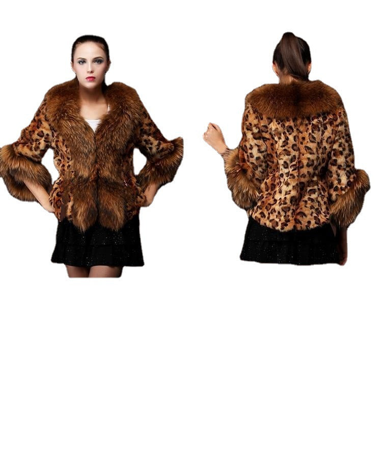 Women's High Imitation Leopard Three-quarter Sleeve Big Coats