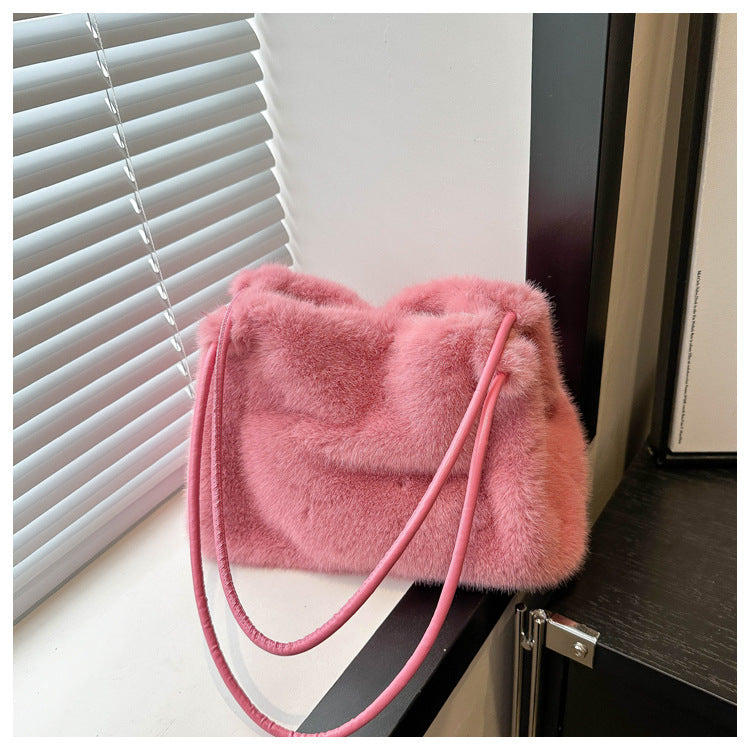 Korean Style Plush College Cute Western Solid Shoulder Bags