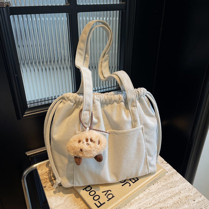 Women's Corduroy Striped Underarm Large Capacity Totes Tote Bags