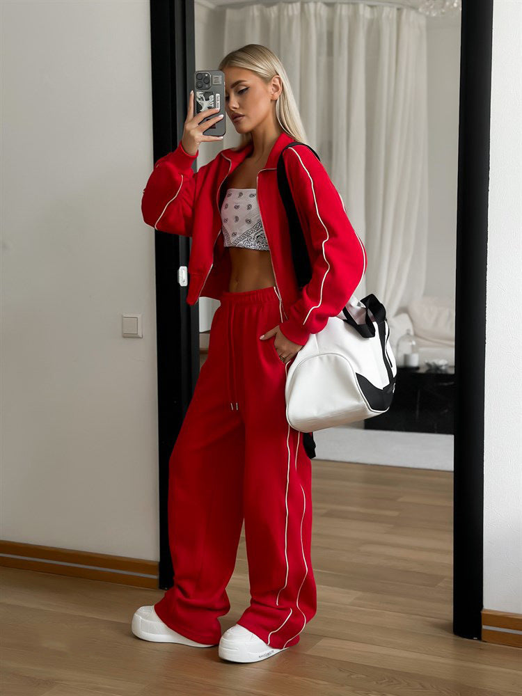 Women's Casual Fashion Set Zipper Outerwear Sports Suits
