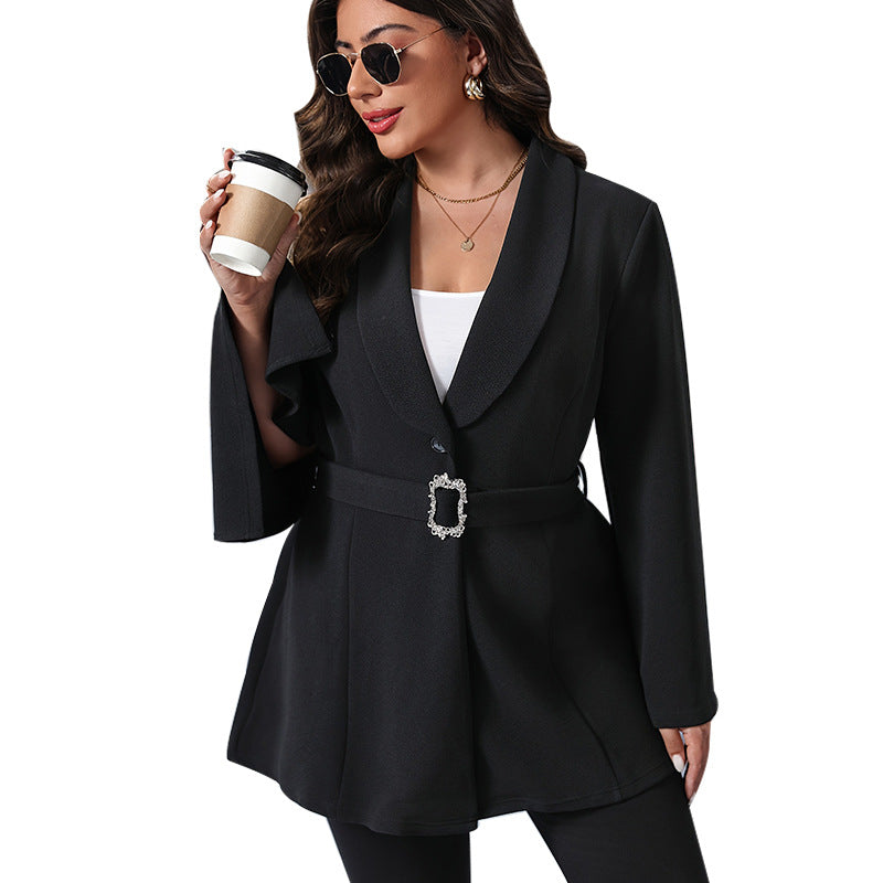 Women's Sleeve Large Autumn Green Fruit Collar Coats