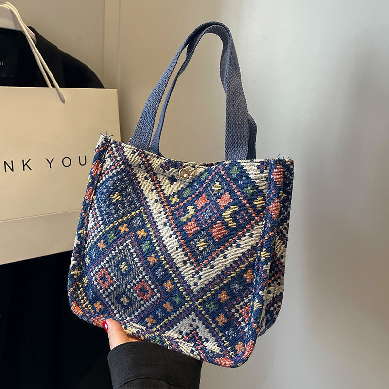 Women's Large Capacity Ethnic Style Canvas Hand-woven Bags