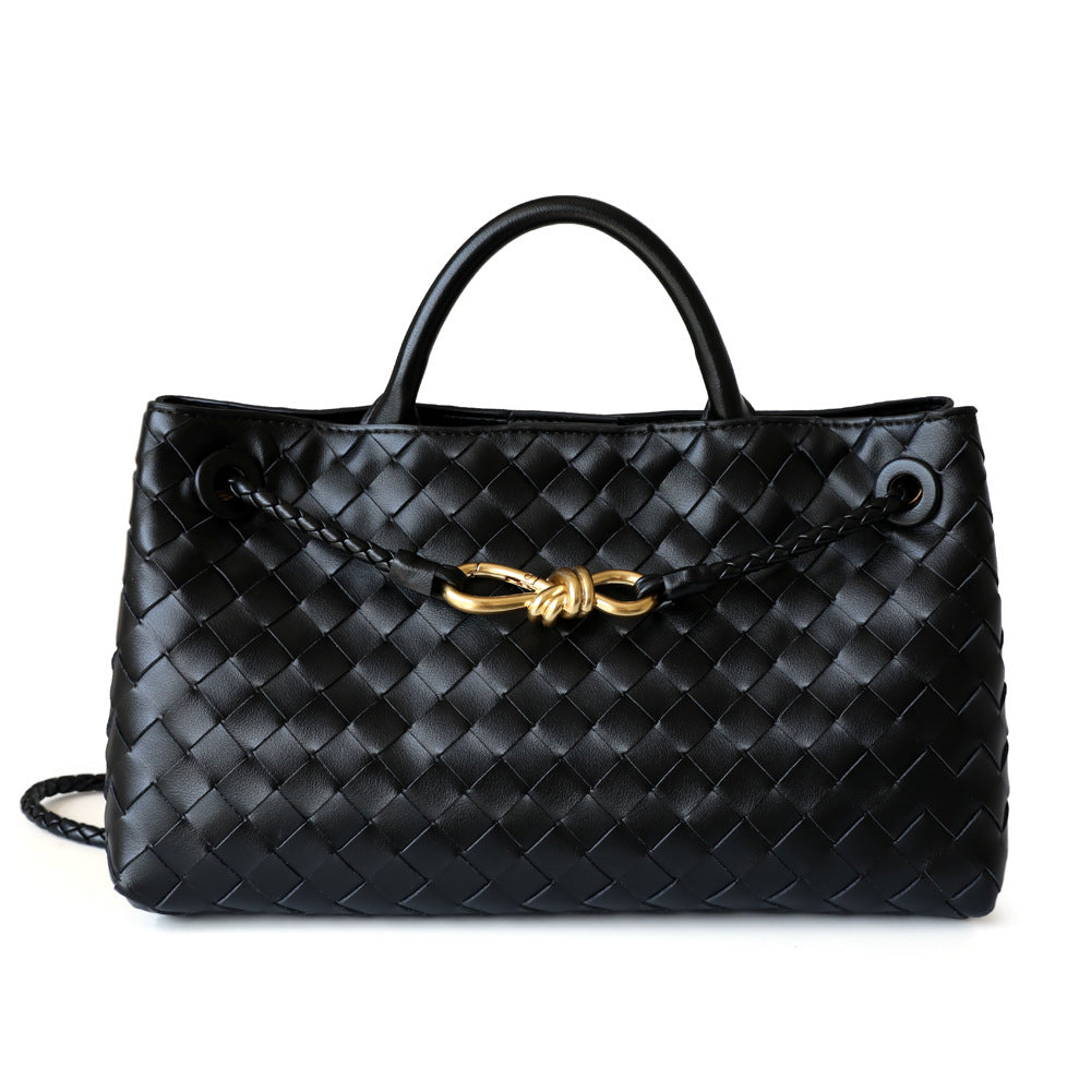 Women's Niche Metal Cord Fastener Woven Genuine Bags