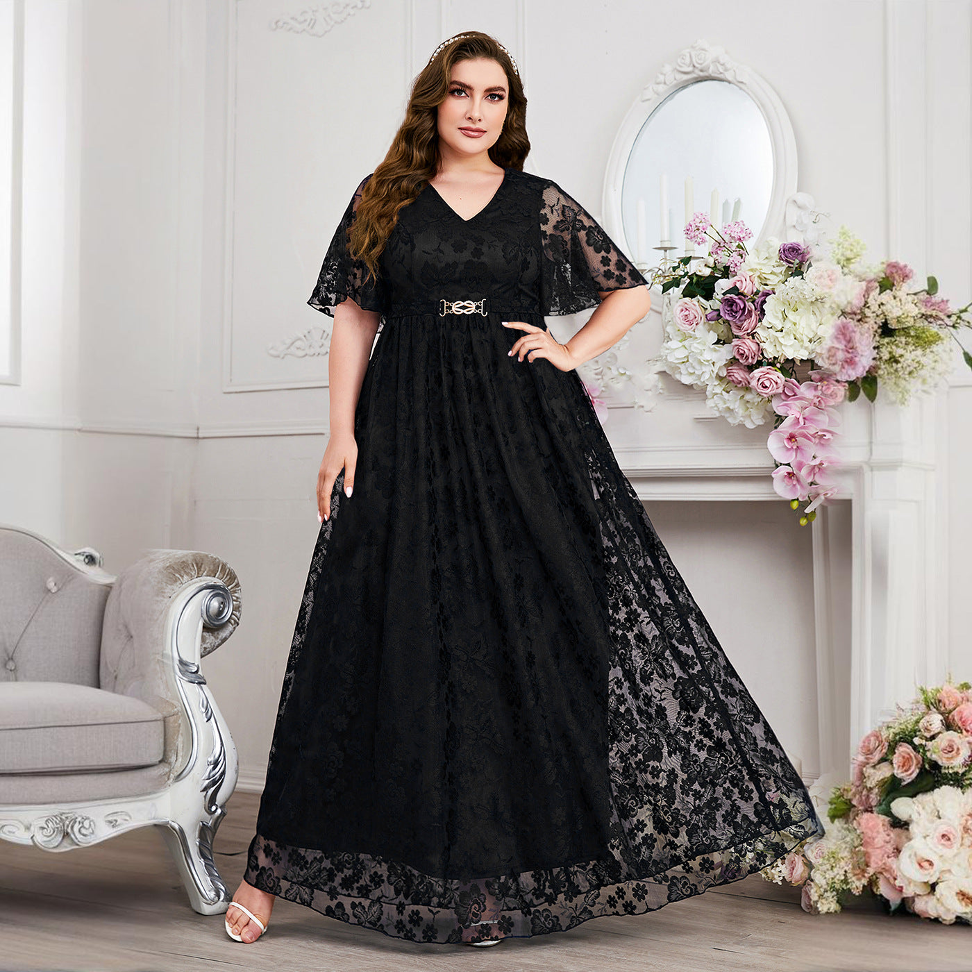 Women's Large Fashion Elegant Bridesmaid Lace Dress Dresses