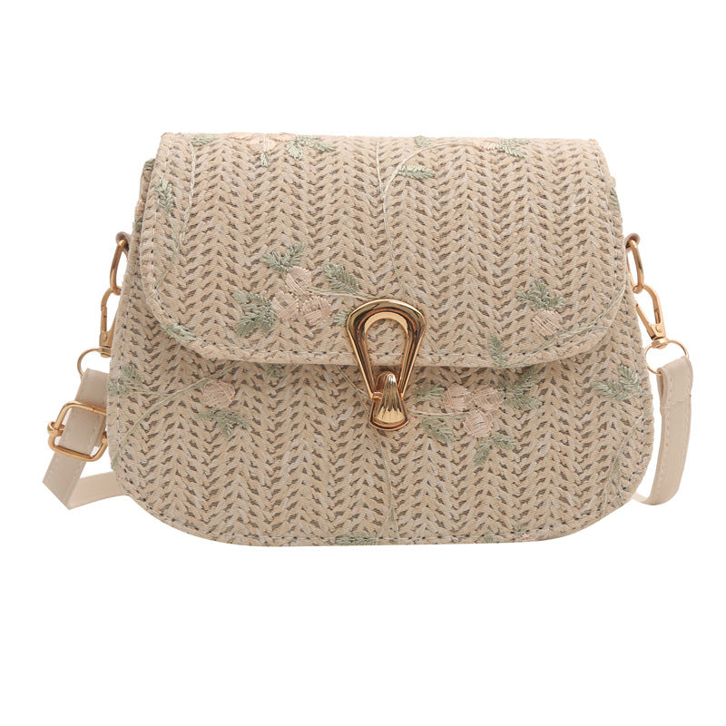 Women's Lace Flower Straw Woven Fashionable Saddle Crossbody Bags
