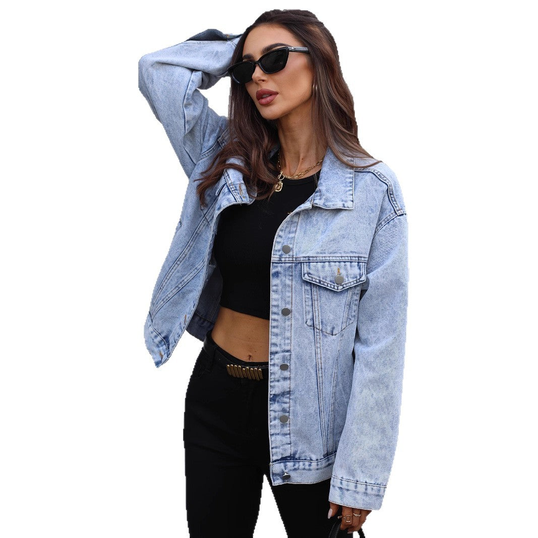 Long Sleeve Vintage Plain Blue Casual Jackets