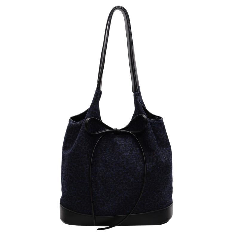 Textured Leopard Print Denim Korean Large Shoulder Bags