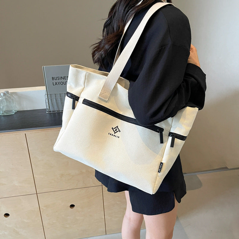 Women's Canvas Preppy Style Large Capacity College Shoulder Bags