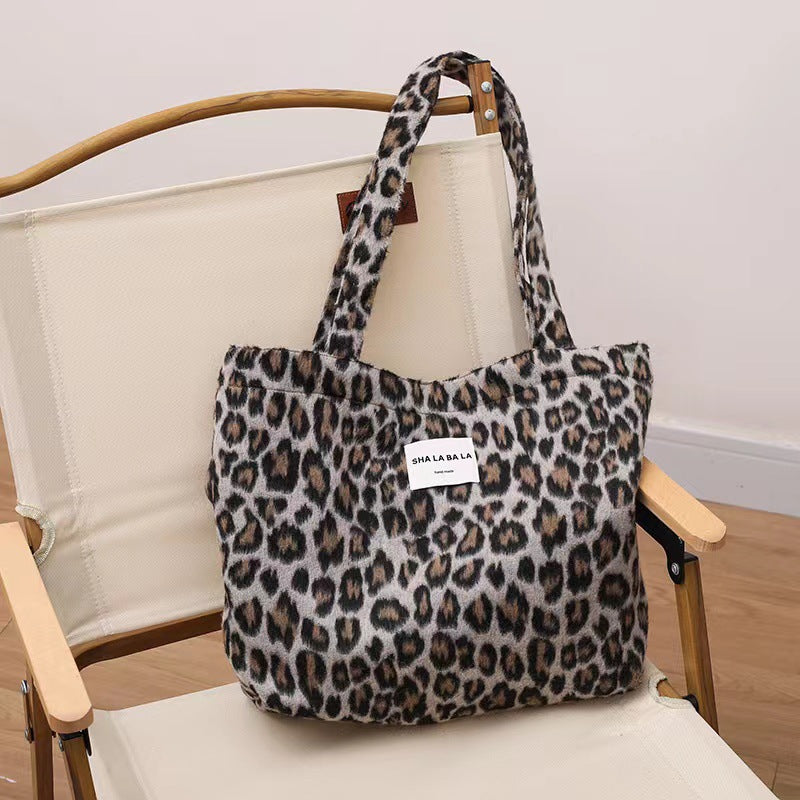 Women's Woolen Fashion Plaid Leopard Print Big Armpit Bags