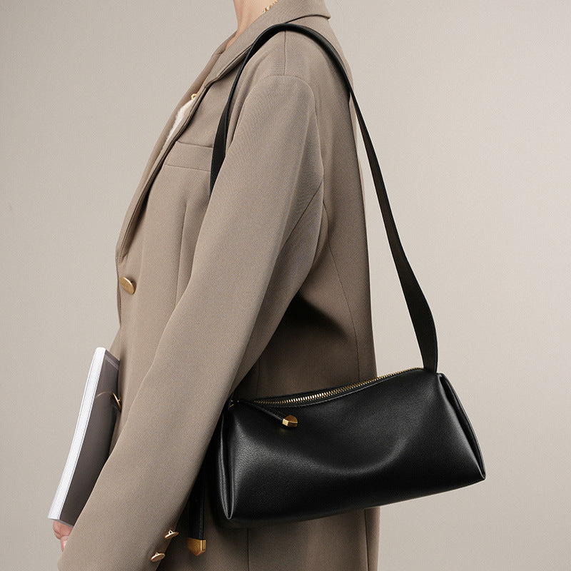 Women's Cowhide Black Genuine Leather High-grade French Crossbody Bags