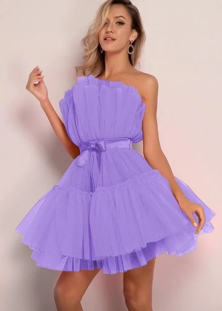 Tube Mesh Graceful Bow Puffy Dress Wedding Dresses
