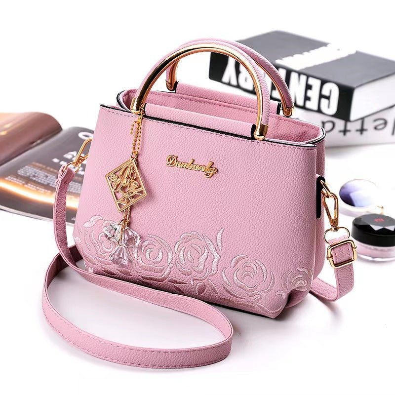 Women's Fashion Simple Embroidery Line Crystal Pendant Small Square Bags
