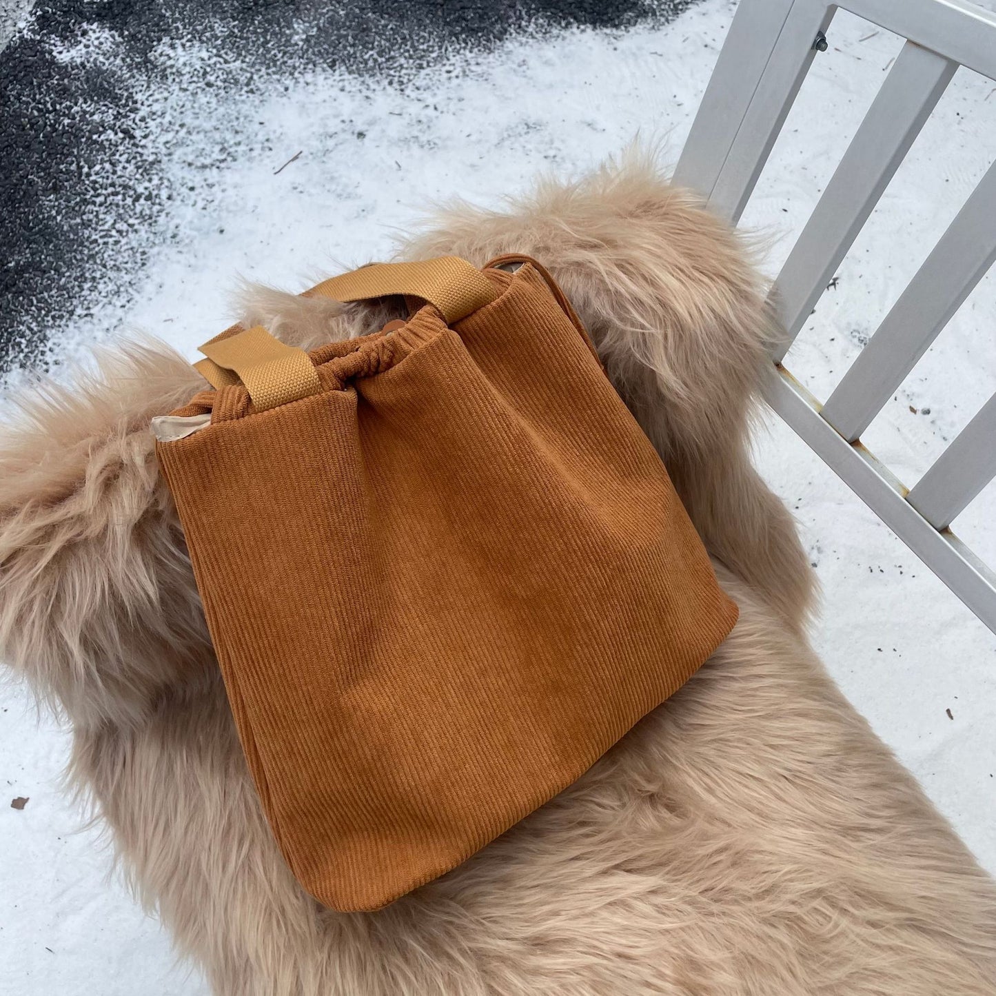 Corduroy Solid Color Simple Large Capacity Shoulder Bags