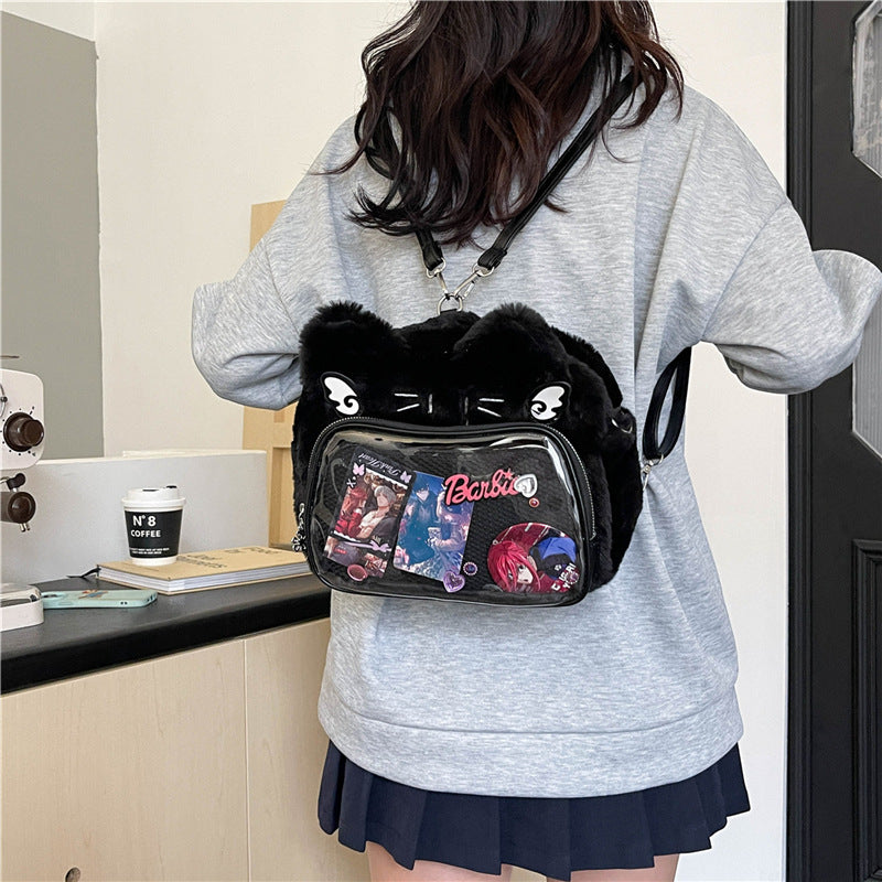 Women's Comic Show Cartoon Plush Bar Transparent Crossbody Bags