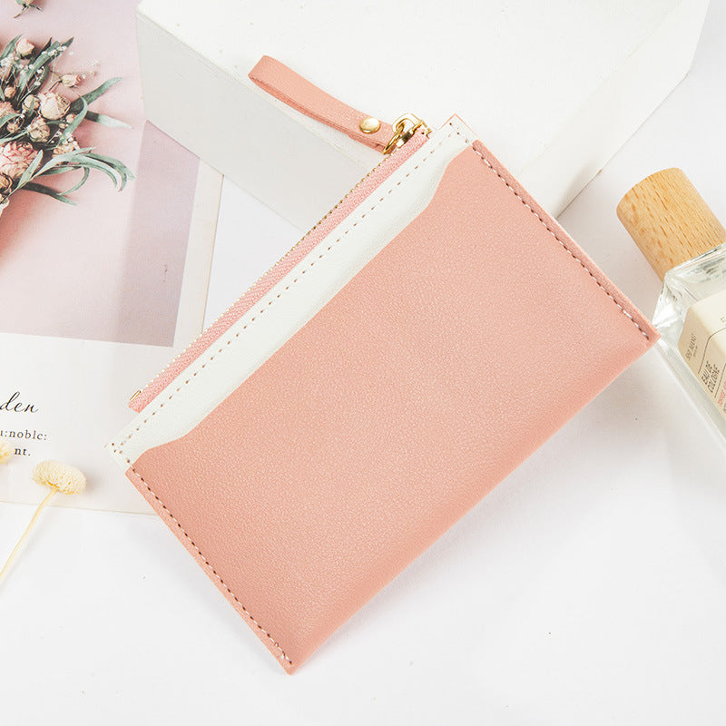 Women's Zipper Leather Stitching Contrast Color Fresh Ladies Wallets