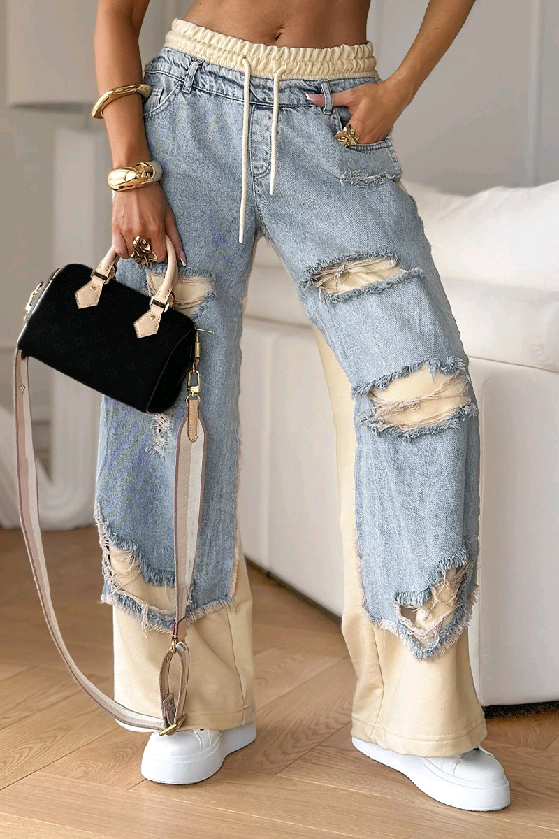 Female Street Hot Elastic Loose Straight Jeans