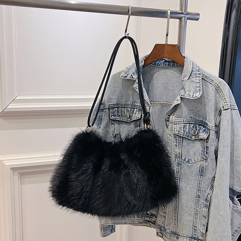 Women's Rabbit Fur Fashionable Underarm Portable Classic Shoulder Bags