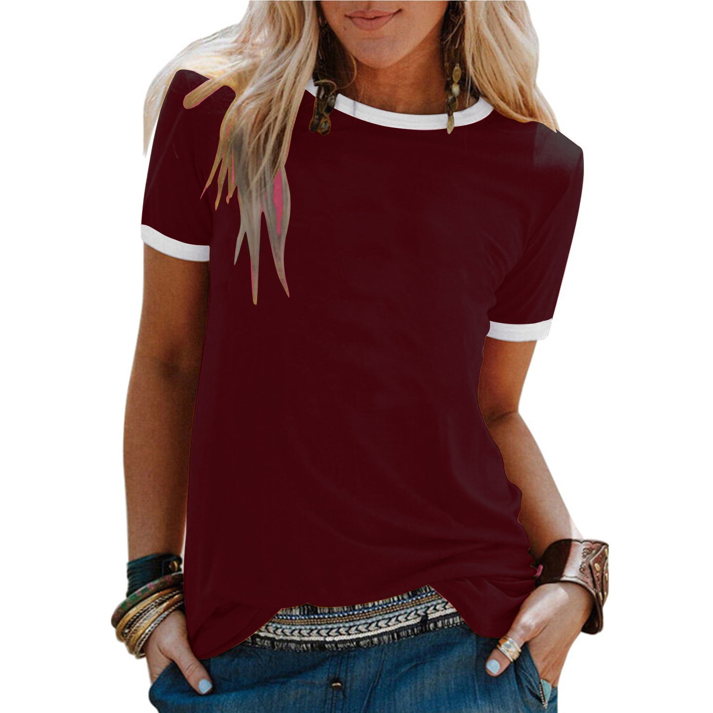 Women's Solid Color Loose Round Neck Sleeve Shorts