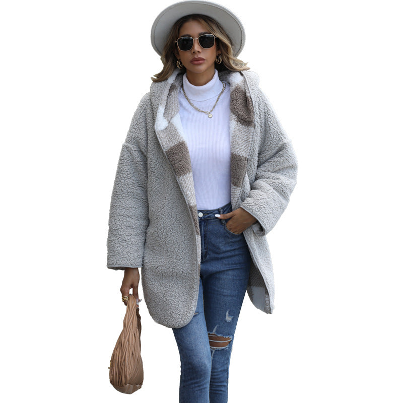 Women's Flash Veet Casual Plush Hooded Regular Long-sleeved Loose Coats
