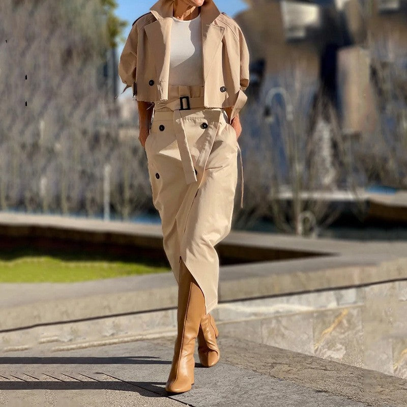 Casual Leisure Cargo Elegant Button Belt Suits
