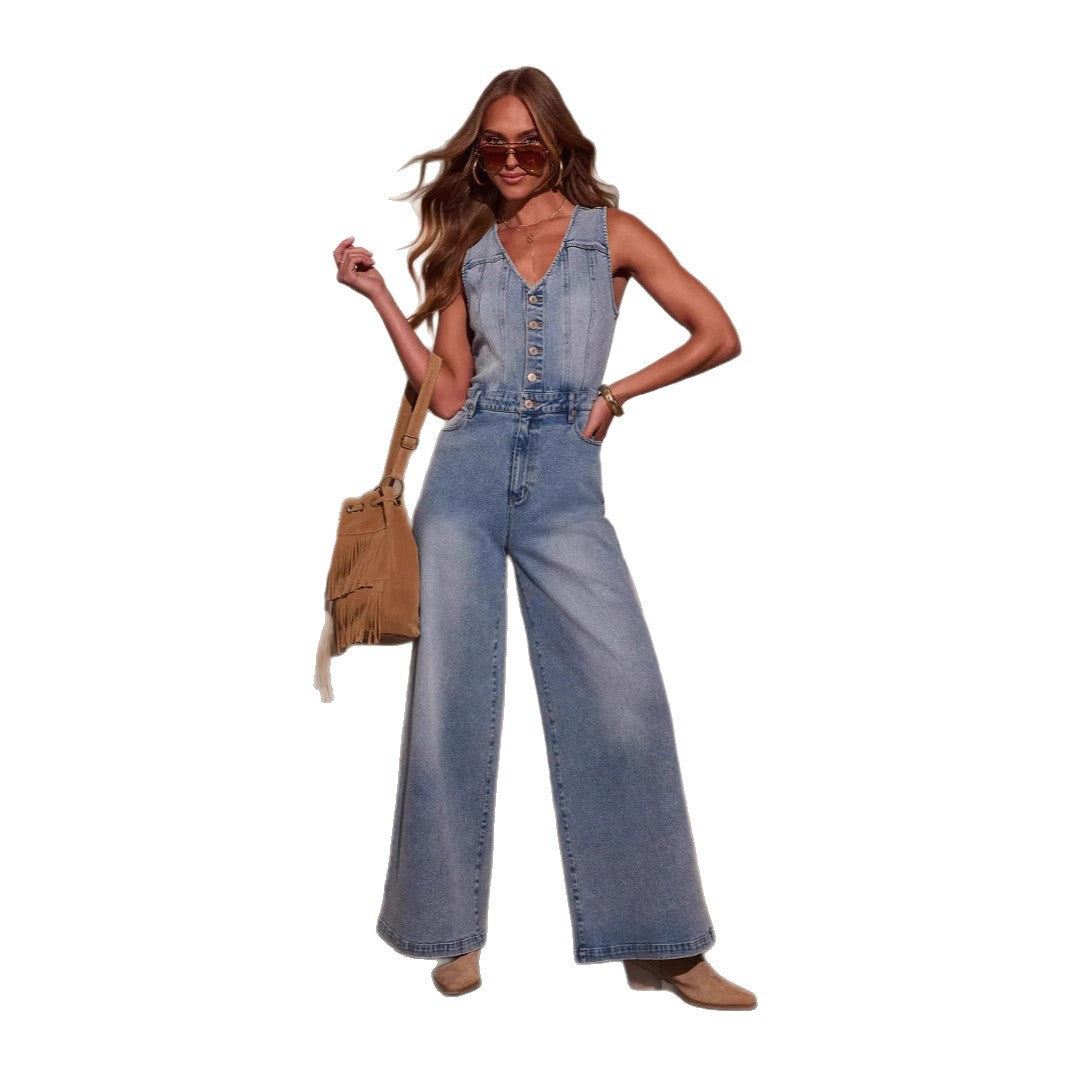 Women's American Summer Casual Sleeveless Cowboy Siamese Clothing