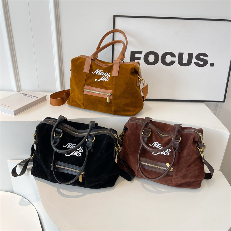 Women's Large Capacity Leather Flannel Trendy Retro Shoulder Bags