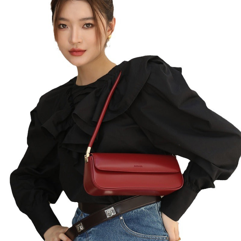 Women's Baguette Genuine Leather Fashion Design Portable Armpit Bags