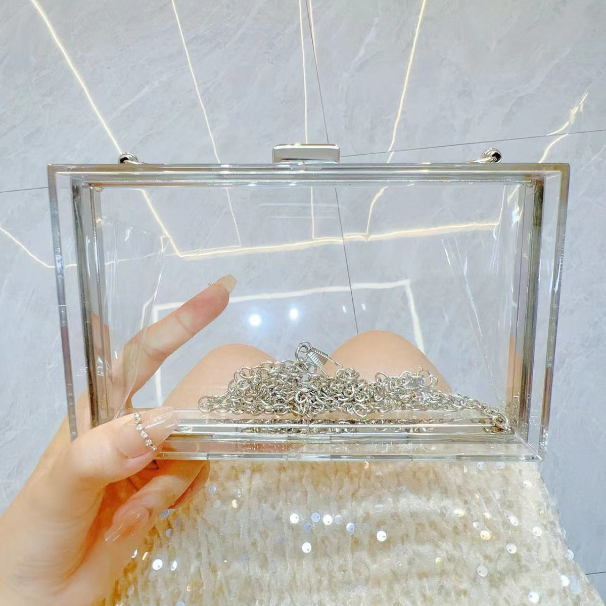Women's Acrylic Transparent Box Chain Dinner Gel Evening Bags