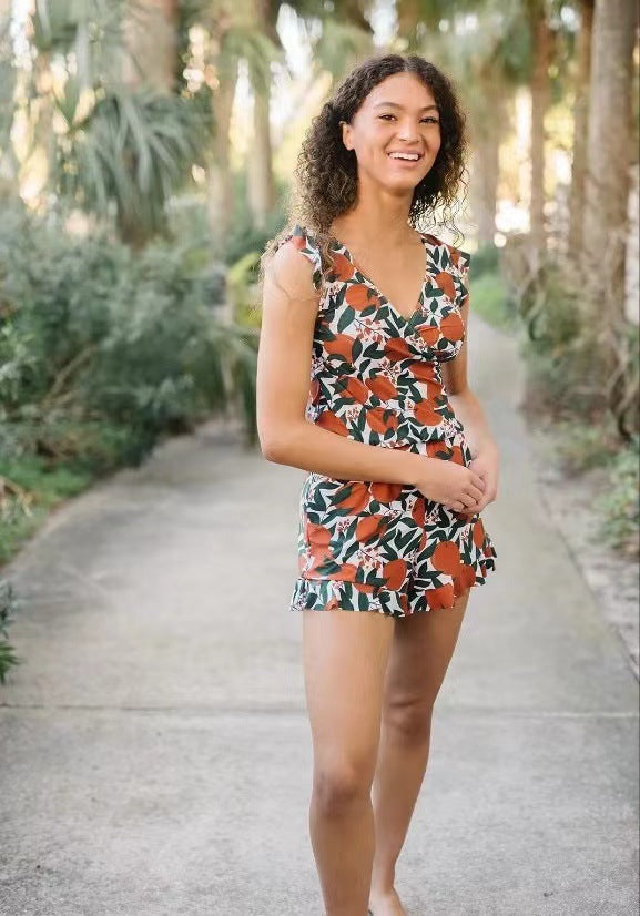 Women's Built-in Bra Swimsuit Printed Hot Spring Boxer Women's Jumpsuit/clothing