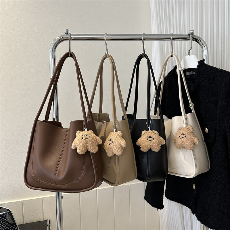 Women's Solid Color Stitching Simple Retro Large Tote Bags