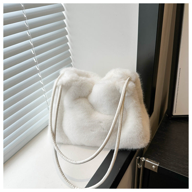 Korean Style Plush College Cute Western Solid Shoulder Bags