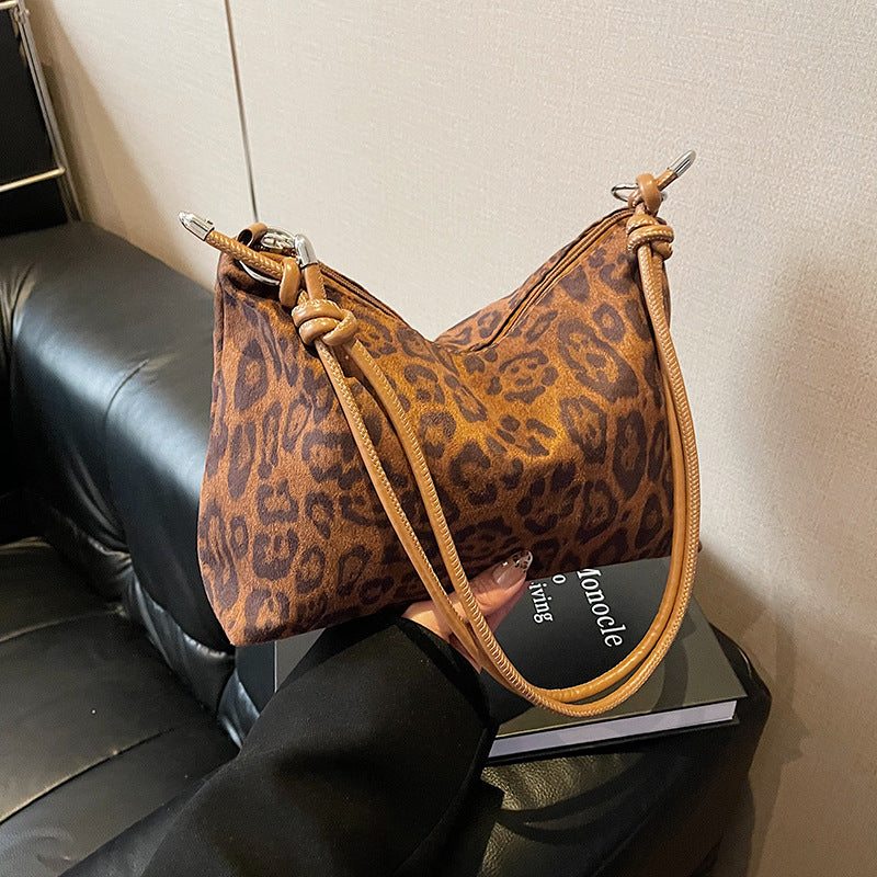 Suede Female Korean Simple Retro Leopard Armpit Bags