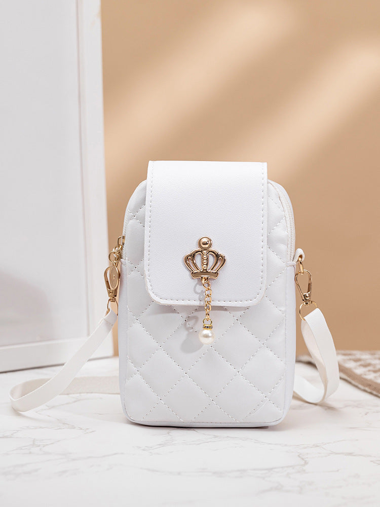 Women's Pearl Pendant Rhombus Vertical Mobile Fashion Crossbody Bags